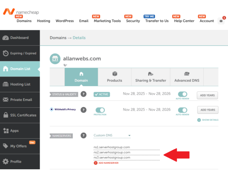 Cómo apuntar un dominio a la web de Allanwebs paso a paso